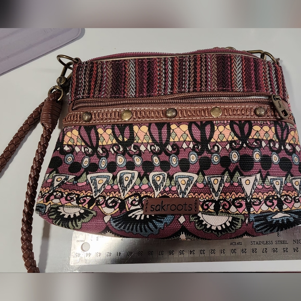 Sakroots Burgundy and Black Patterned Clutch